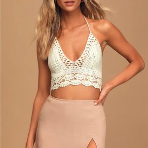 Let’s Run Away Ivory Crochet Halter Crop Top